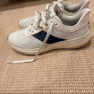 Tracksmith Cream and Navy Eliot Runner